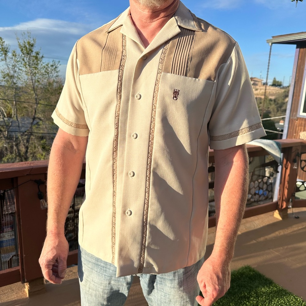 Tan Casual Button Down Shirt with Short Sleeves